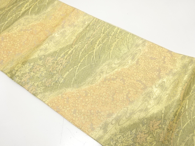 JAPANESE FUKURO OBI / WOVEN KIKU & MAPLE LEAVES